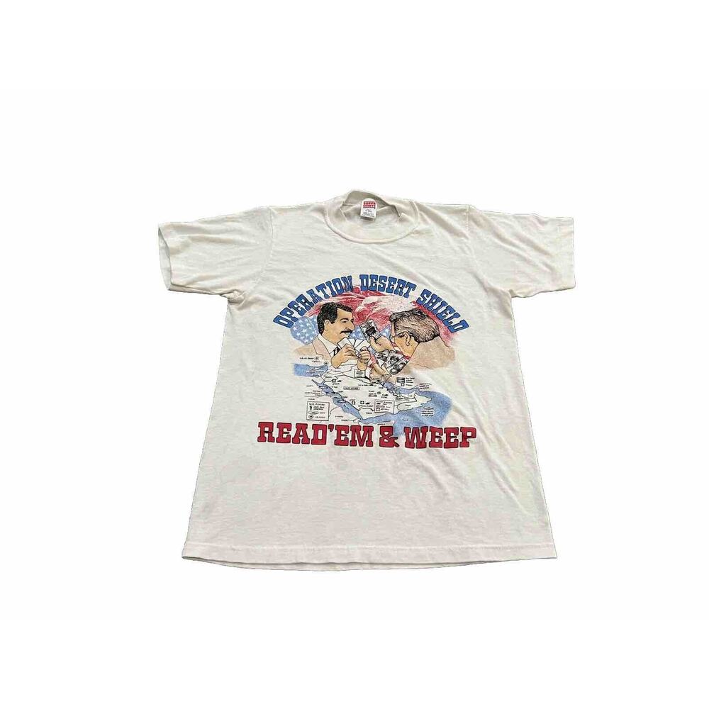 Vtg 90s Soffe Operation Desert Shield Read’Em & Weep Saddam Bush Sr Tshirt M USA
